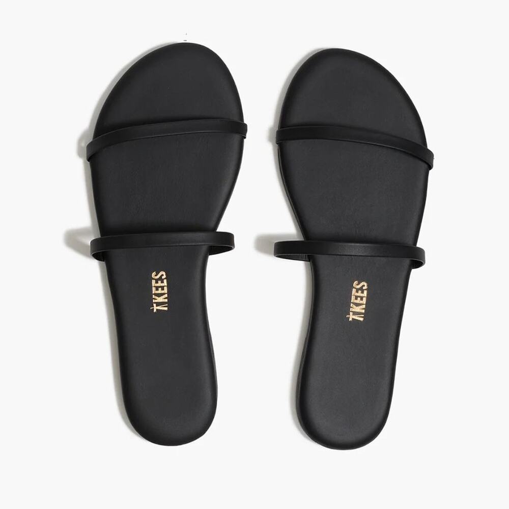Tkees Gemma Leather Sandals US 8 Black Two Strap Slides Minimalist Neutral - Picture 4 of 14